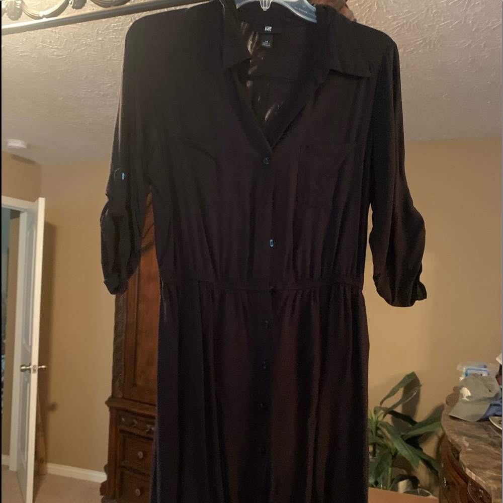 Black button up dress with belt